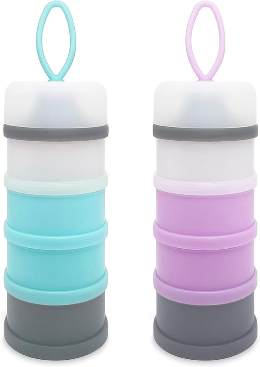 Baby Formula Dispenser, Portable Milk Powder Dispenser Container, Baby Feeding Travel Storage Container, Non-Spill Stackable Baby Snack Storage Container, BPA Free, 4 Compartments, 2 Packs