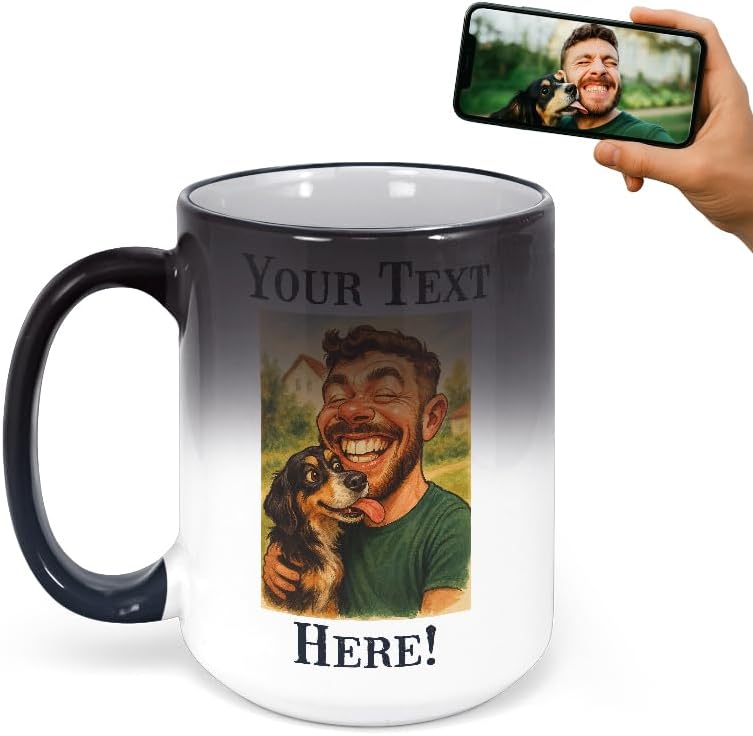 Personalized Coffee Mug, Custom Photo Caricature Gift, Funny Customized Coffee Gift for Men & Women, Custom Mugs with Pictures, Color Changing 15oz Father's Day Mug