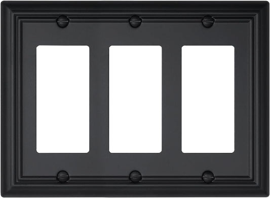 1-Pack Black Triple Decorator Outlet Covers, 3 Gang Wall Plates for Receptacle, GFCI Outlet, Dimmer Switch, Durable Metal, 6.77''*4.88'', Midsize