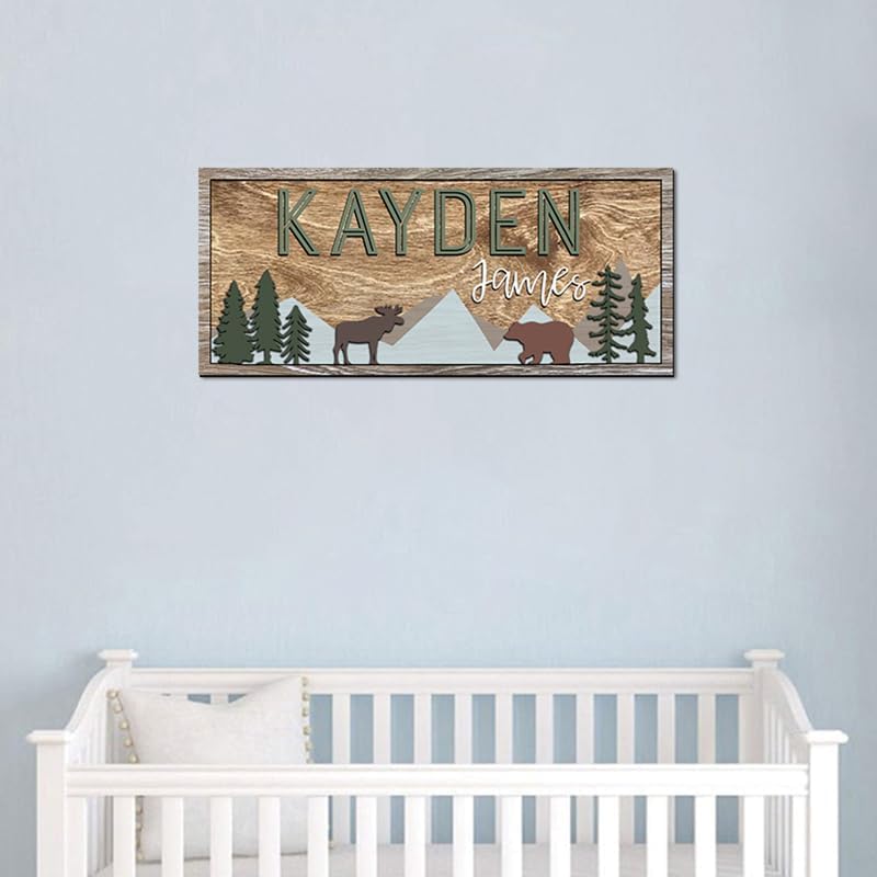 Personalized Wooden baby name sign for nursery, Woodland theme nursery, Animal for kids room decor, Custom name sign for boys, Door hanging gift/2