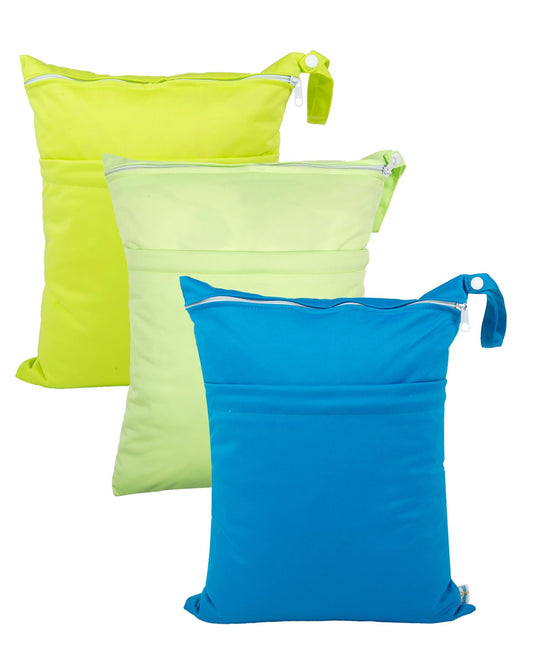 babygoal Wet Dry Bags 3 Pack for Baby Cloth Diapers, Washable Travel Bags, Beach, Pool, Gym Bag for Swimsuits & Wet Clothes with 2 Pockets 3LN10