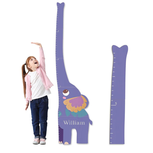 Personalized Name Growth Chart for Kids, Elephant Patchwork Wooden Height Chart for Wall Decor, Baby Boy Girl Measurement Ruler for Room 63" x 15.7"