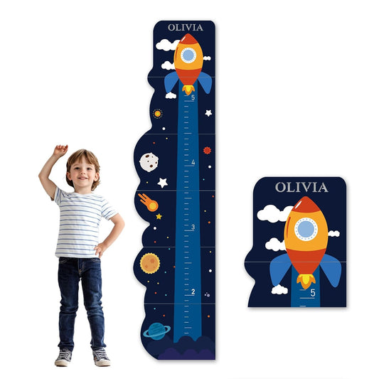 Personalized Name Rocket Wood Growth Chart for Kids – Wall Height Measurement Ruler, Toddler Playroom Decor 63" x 15.3"