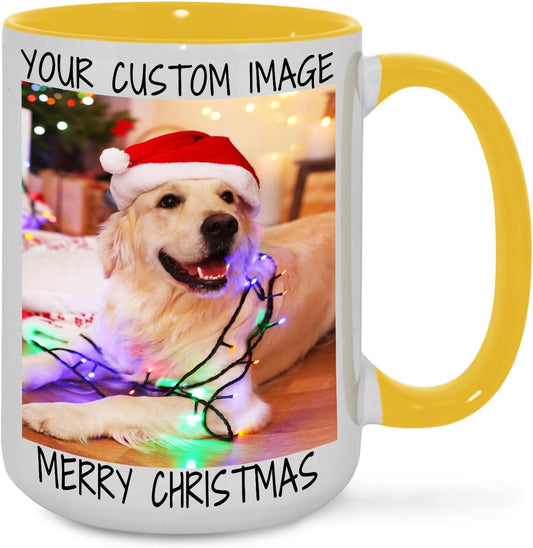 Ship Next Day Custom Mug Design Your Own Photo Text Personalized Picture Gifts for Women Men Customized Gifts Idea Personalized Coffee Mugs 15oz Yellow Handle