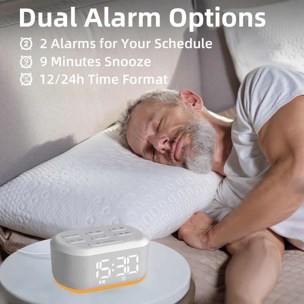 Small Digital Alarm Clock Sound Machine for Bedrooms Brown Noise White Noise Machine Night Light Plug in Desk Clock with 30 Wake up Sounds Alarm Clock for Kids Heavy Sleepers Snooze 32 Levels Volume