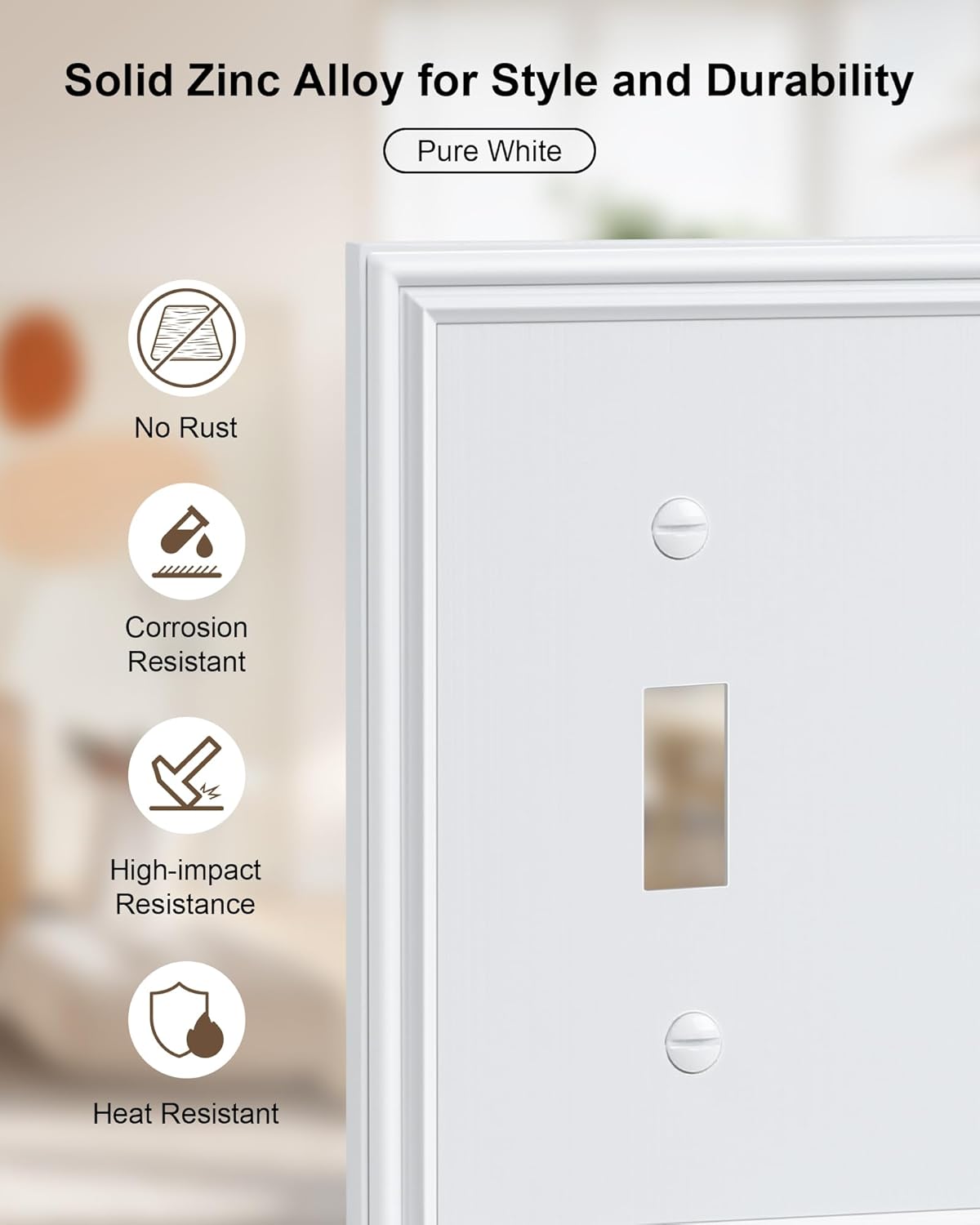 2-Pack Triple Toggle Light Switch Cover Plate, Durable Solid Zinc Alloy Decorative Switch Plate Covers, Pure White 3 Gang Wall Plate, Corrosion Resistant