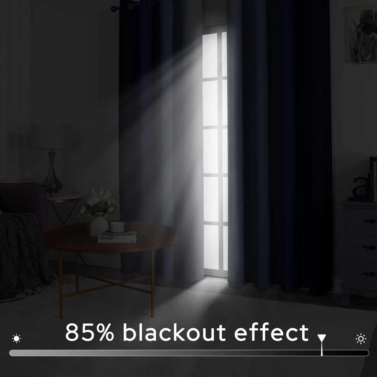 HOMEIDEAS Navy Blue Ombre Blackout Curtains, 52 X 63 Inch Length Gradient Color Room Darkening Curtains with Grommet Thermal Insulated Window Drapes for Living Room, Bedroom, 2 Panels