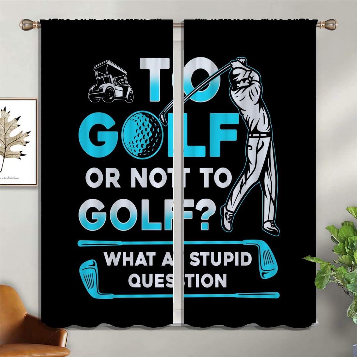 Golf Blackout Curtains for Boy Girl Room Darkening Decor,Sports Themed Golfers and Cars Bedroom Living Room Home Rod Pocket Thermal Insulated Window Curtain/Drapes Panel,84x72 Inch…