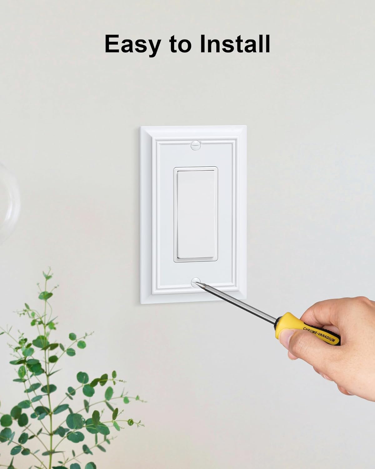 4-Pack Decorator Wall Plate Cover, Pure White Decorative Switch Plates and Outlet Covers, Durable Natural Bamboo Fiber Wall Plates for Electrical Outlets, Receptacle, GFCI Outlet, Dimmer Switch