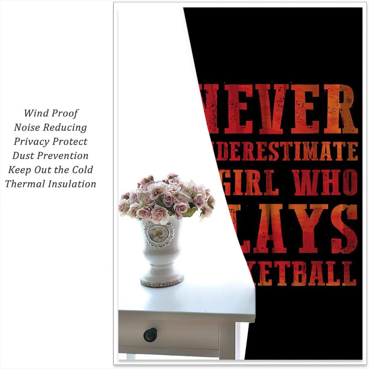 Red Basketball Blackout Curtains for Boy Girl Room Darkening Decor,Sport Theme and Motto Dark Background Bedroom Living Room Home Rod Pocket Thermal Insulated Window Curtain/Drapes Panel,63x63 Inch…