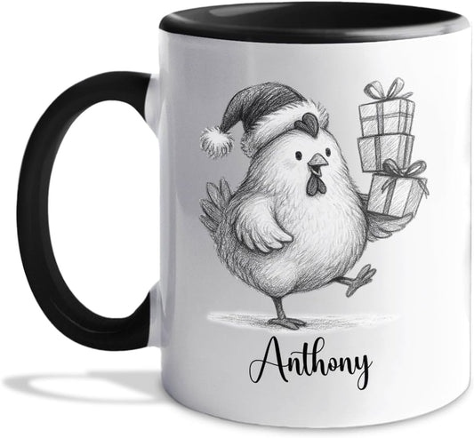 Personalized Name Chicken Coffee Mug Gift, Awesome Chicken White Ceramic Mug 11 Oz 15 Oz, Customized Animal Accent Cup Gift For New Year Anniversary, Unique Teacup For Chickens Lovers/Chickens Lady