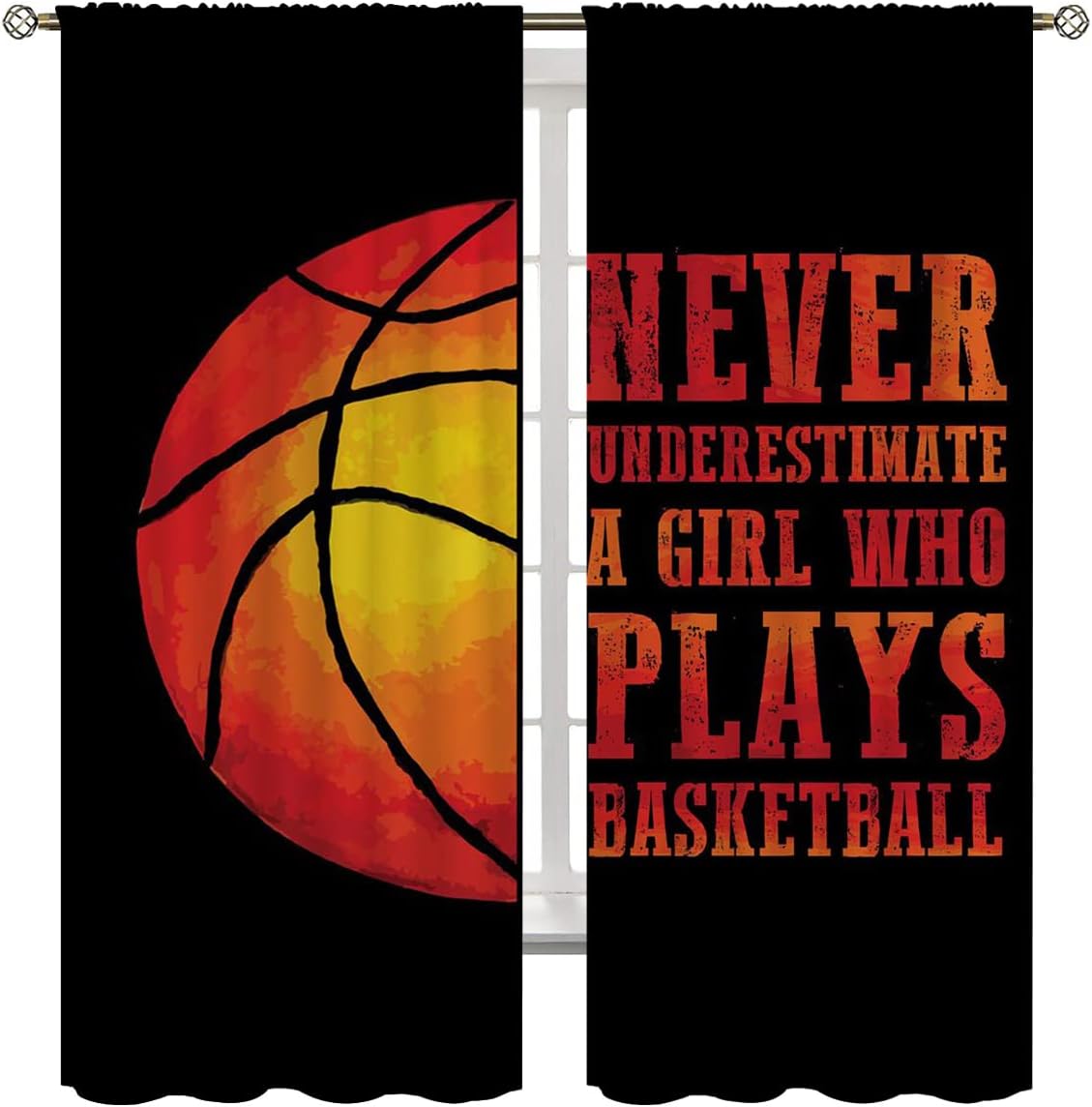 Red Basketball Blackout Curtains for Boy Girl Room Darkening Decor,Sport Theme and Motto Dark Background Bedroom Living Room Home Rod Pocket Thermal Insulated Window Curtain/Drapes Panel,63x63 Inch…