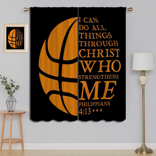 Basketball Blackout Curtains for Boy Girl Room Darkening Decor,Sport Theme and Motto Dark Background Bedroom Living Room Home Rod Pocket Thermal Insulated Window Curtain/Drapes Panel,84x63 Inch…