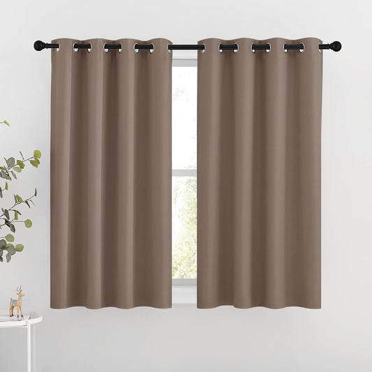 NICETOWN Insulated Blackout Curtains and Drapes - Microfiber Energy Saving Thermal Insulated Solid Grommet Blackout Draperies for Kitchen (1 Pair, 46 inches by 54 Inch, Cappuccino)