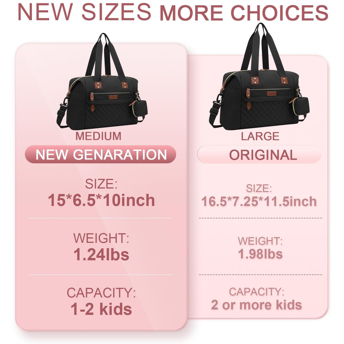 Diaper Bag Tote - Diaper Baby Bags with Pacifier Case, Shoulder Straps, Stroller Clips, Waterproof Large Mommy Maternity Travel Baby Bag for Mom and Dad, Medium, Black