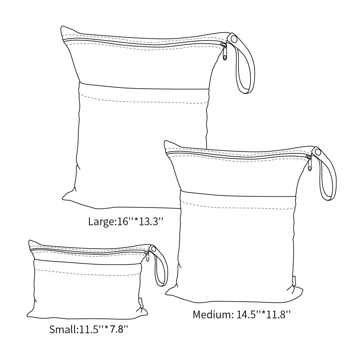 ALVABABY 3 Cloth Diaper Wet Dry Bags Waterproof Reusable with Two Zippered Pockets Travel Beach Pool Daycare Soiled Baby Items Yoga Gym Bag for Swimsuits or Wet Clothes Small medium Large 3L-SML01