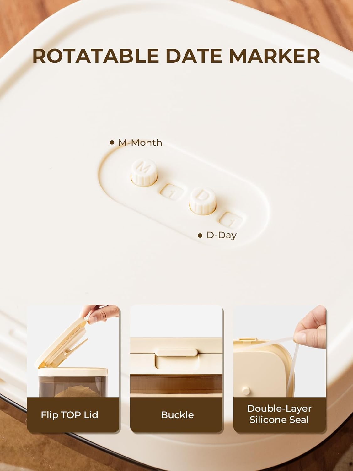 Travel Formula Dispenser, 1200ml Portable Milk Powder Container Formula Holder, Flip Top Formula Container to Go with Magnetic Spoon & Date Marker, 21OZ, 1.32LB, 600g, Brown