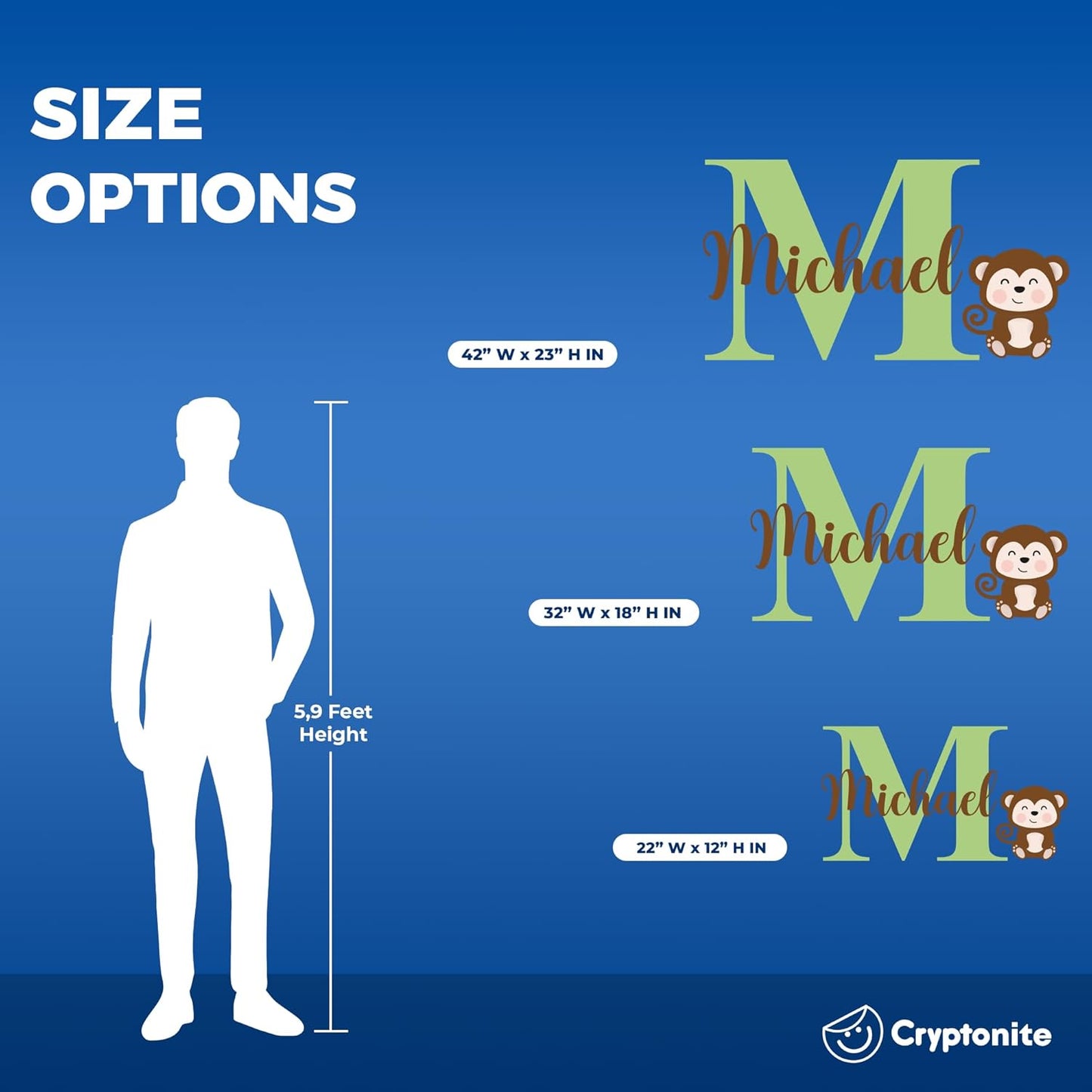 CRYPTONITE Personalized Name Jungle Animals Vinyl Wall Decor I Nursery Wall Decal for Baby Boy & Girl Decoration I Stickers for Kids I Multiple Options for Customization (D. Monkey)