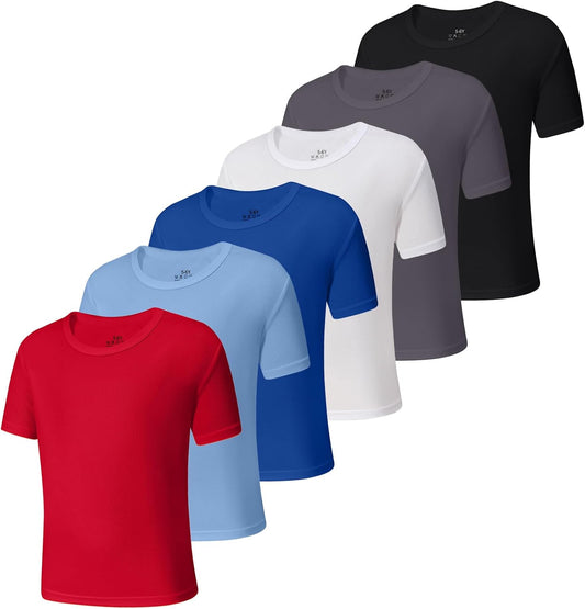 6-Pack Boys Athletic T-Shirts Quick Dry Short-Sleeve Tops Youth Moisture Wicking Running Sports T-Shirts（4-18 Years）