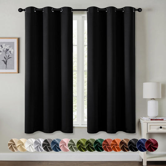 MIULEE Black Blackout Curtains - Bedroom Window Treatment Curtains Thermal Insulated Room Darkening Drapes for Living Room Kitchen Grommet Top Light Blocking Drapery, 40 x 50 Inches Long, 2 Panels