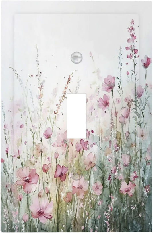 Decorative Light Switch Cover Wildflower Botanical Watercolor Floral 1 Gang Single Toggle Device Electrical Faceplate Switchplates Decorator Outlet Wall Plate For Bed Room Living Room