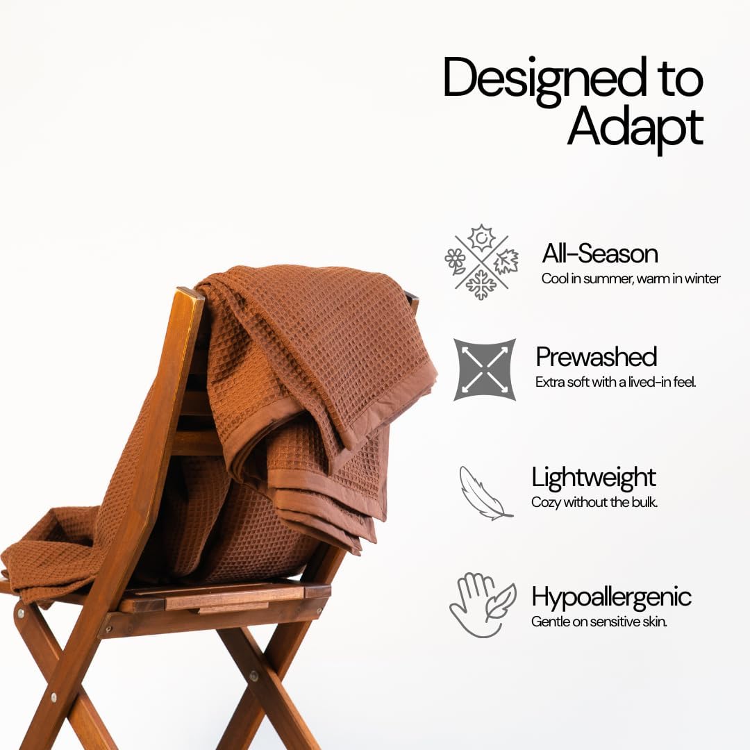 Salt Earth GOTS Certified 100% Organic Cotton Throw Blanket, 55" X 60" Blankets & Throws for Bed, Throw Blanket for Couch,Modern & Cozy Blanket, All Season Waffle Blanket, Soft Blanket (Potting Soil)