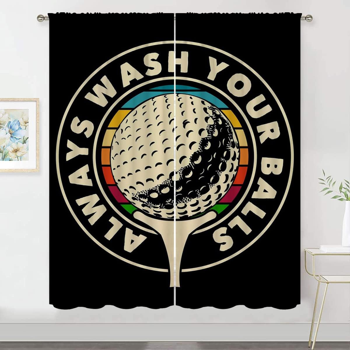 Golf Blackout Curtains for Boy Girl Room Darkening Decor,Sport Theme and White Motto Dark Background Bedroom Living Room Home Rod Pocket Thermal Insulated Window Curtain/Drapes Panel,55x63 Inch…