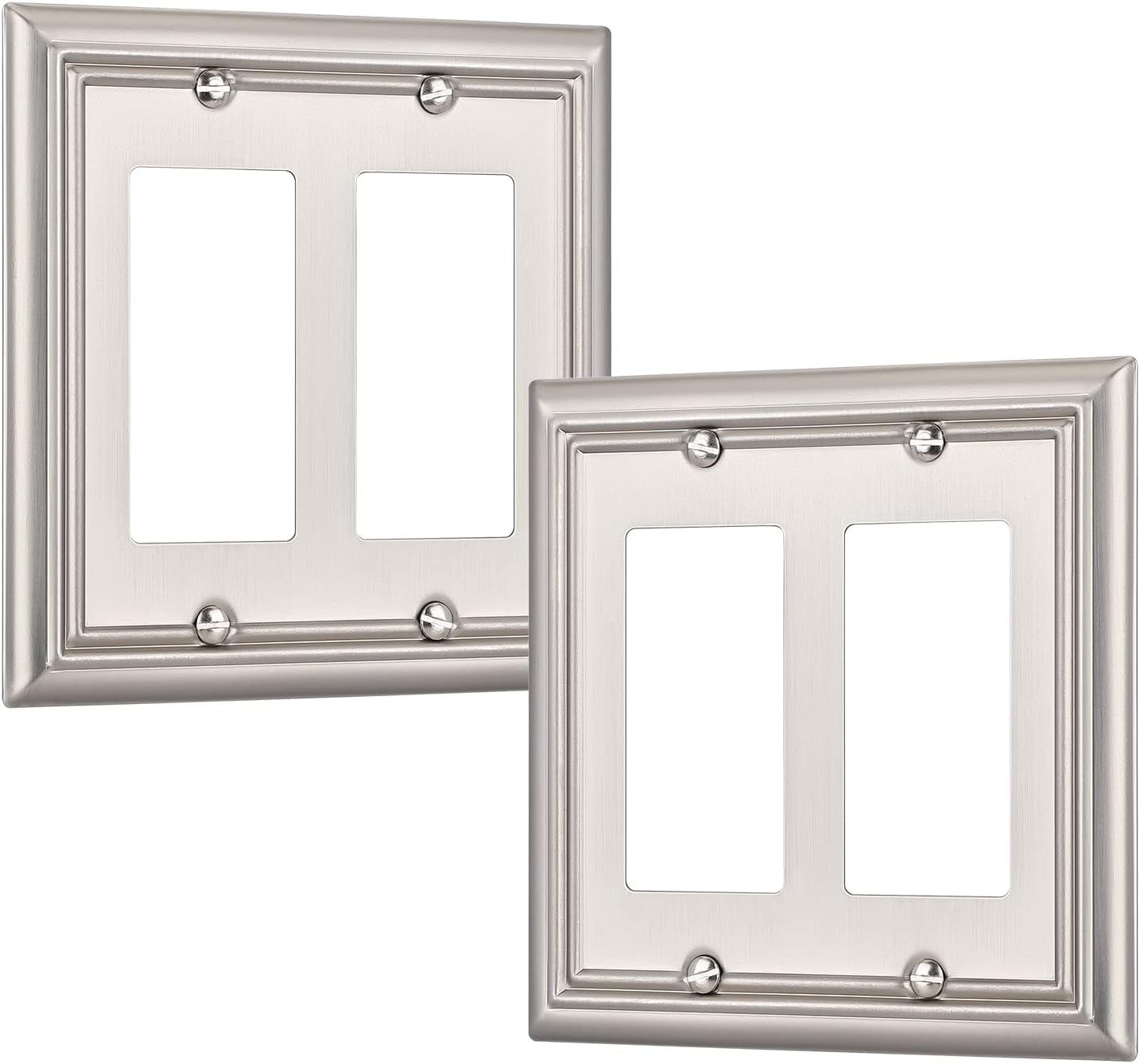 DEWENWILS Double Decorator Wall Plates, Brushed Nickel Outlet Covers, Metal Face Plates for Electrical Outlets, GFCI, Dimmer Switch, 2-Pack