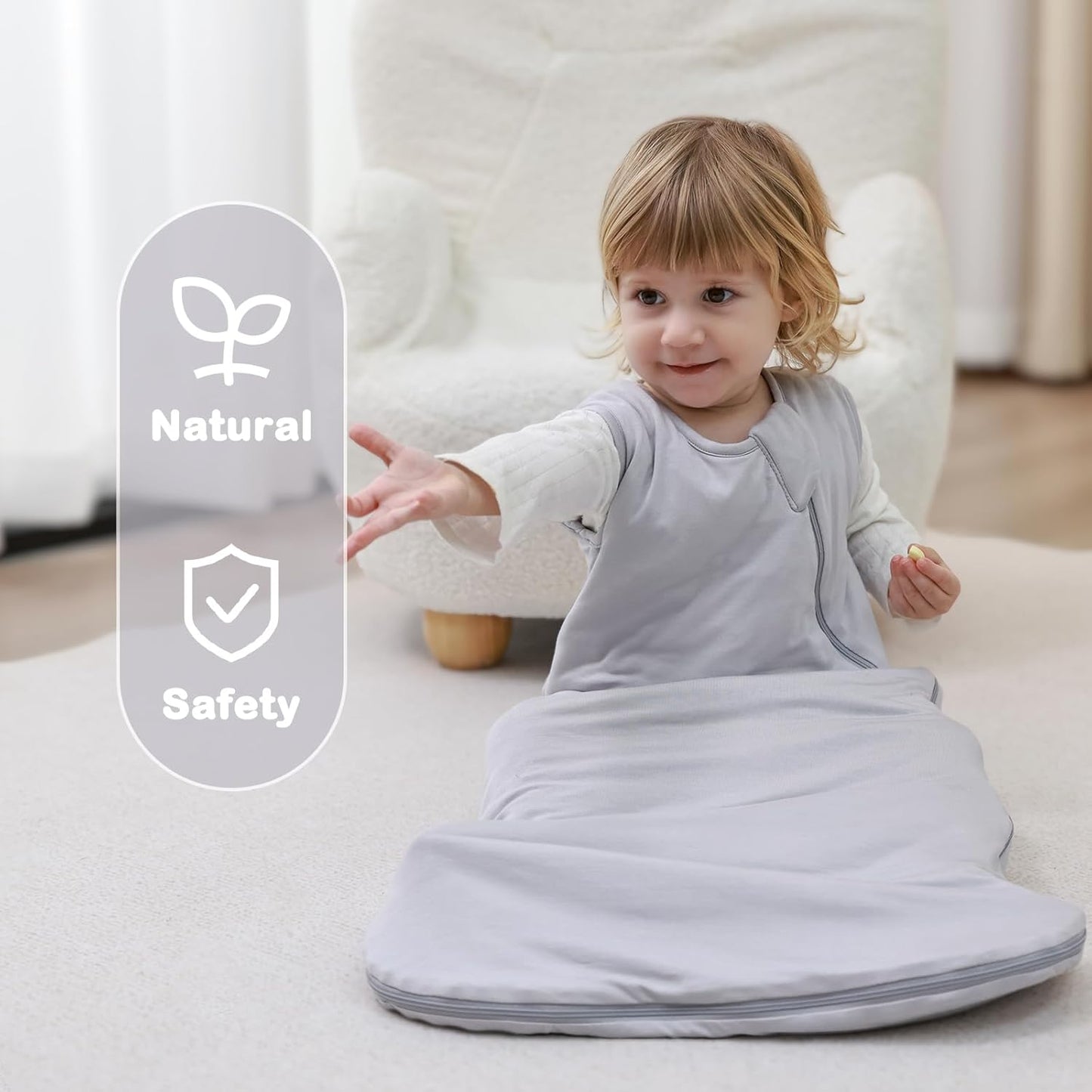 Mosebears Unisex Baby Sleep Sack 1.0 TOG, Supersoft Rayon Made from Bamboo Wearable Blanket with 2-Way Zipper (Light Grey,6-18 Months)