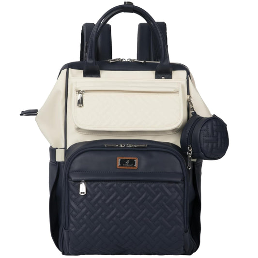 BabbleRoo Leather Diaper Bag Backpack, Multifunction Large Bags with Changing Pad & Stroller Straps Pacifier Case, Unisex Stylish Travel Back Pack Nappy for Moms Dads (Blueberry Cream)