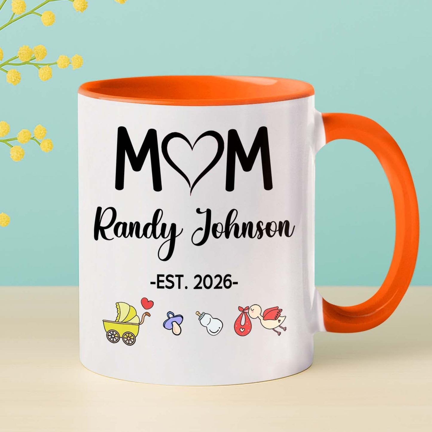 Customized Year & Name New Mom/Mother/Mama White Tea Cup 11 15Oz, Mom EST 2026 Coffee Mug, Personalized Accent Ceramic Cup Gift For First Time Mommy or Wife From Family Husband on Birthday Holiday