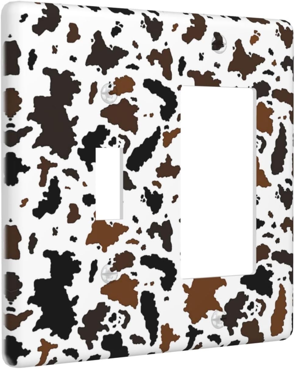 Outlet Covers Rustic Cowhide Highland Cow Milk Cow 1 Toggle 1 Rocker Combination Decorative Wall Plate Electrical Switch Plates Light Switch Cover Plate For Farmhouse Home Decor