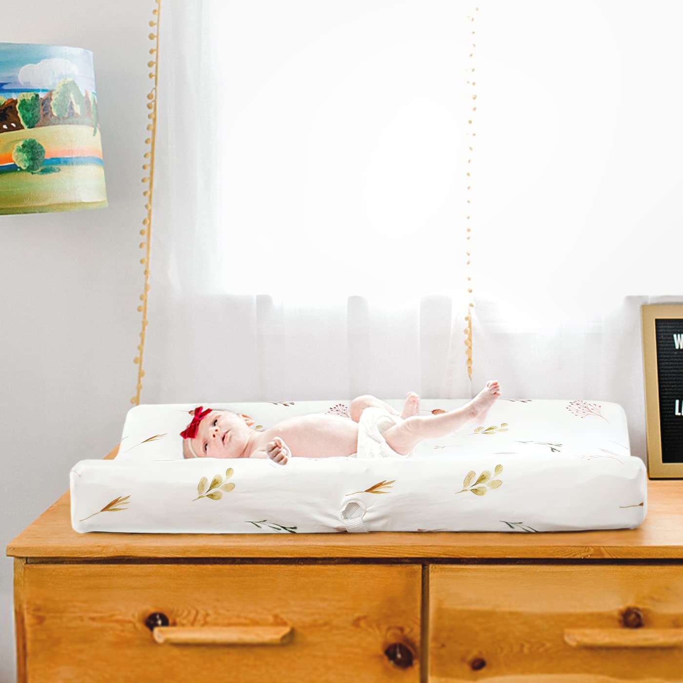 GRSSDER Stretch Ultra Soft Jersey Knit Changing Pad Cover Set 2 Pack, Change Table Pad Covers Fit 32"/34" x 16" Pads Safe and Snug, Pretty Watercolor Rose Flora for Baby Girls, Orange Pink