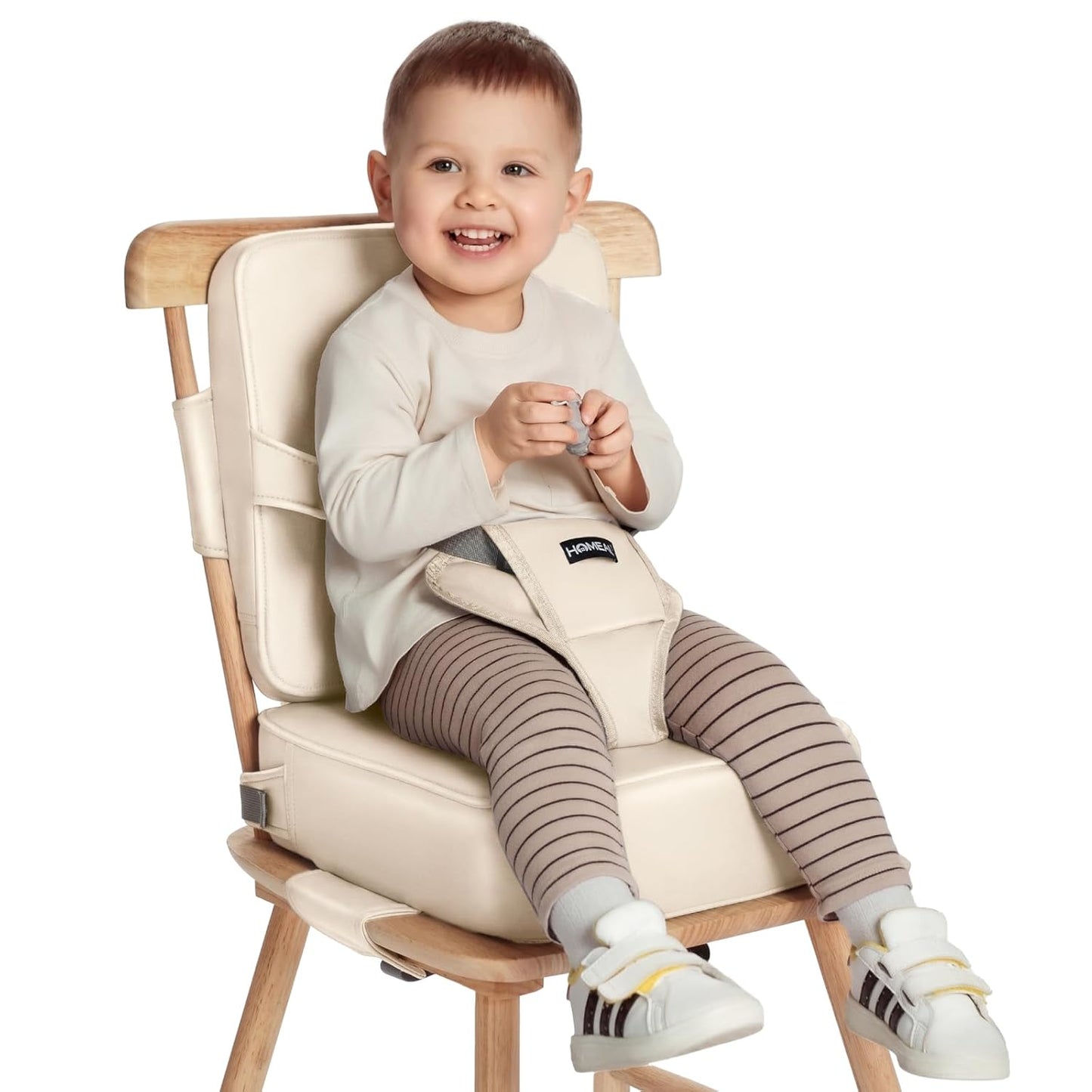 HOMEAL Toddler Booster Seat for Dining Table, Adjustable Kids Breathable Booster Seat for Kitchen, Beige