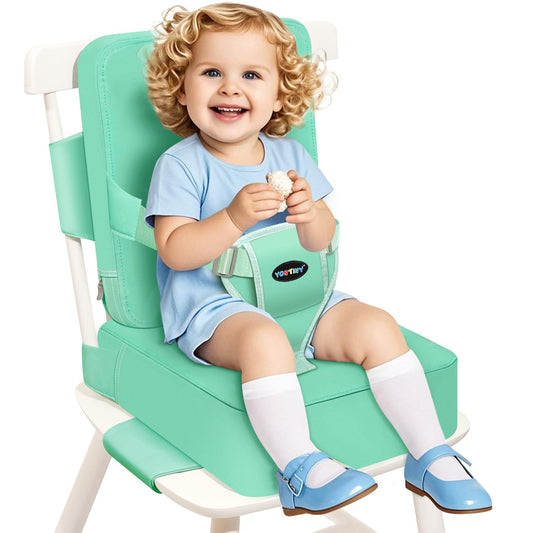 Toddler Booster Seat for Kitchen Chair, 2-in-1 Dining Table Booster Seat with Backrest & Adjustable Straps – Easy-Clean, PU Portable Toddler Eating Travel Increasing Cushion-Green