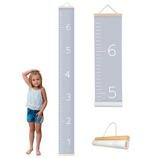 Morxy Canvas Growth Chart for Kids - Unisex Kids Room Wall Decor - Measuring Height Chart- Wall Tape with Height Chart for Kids (Canvas, Plain Gray)