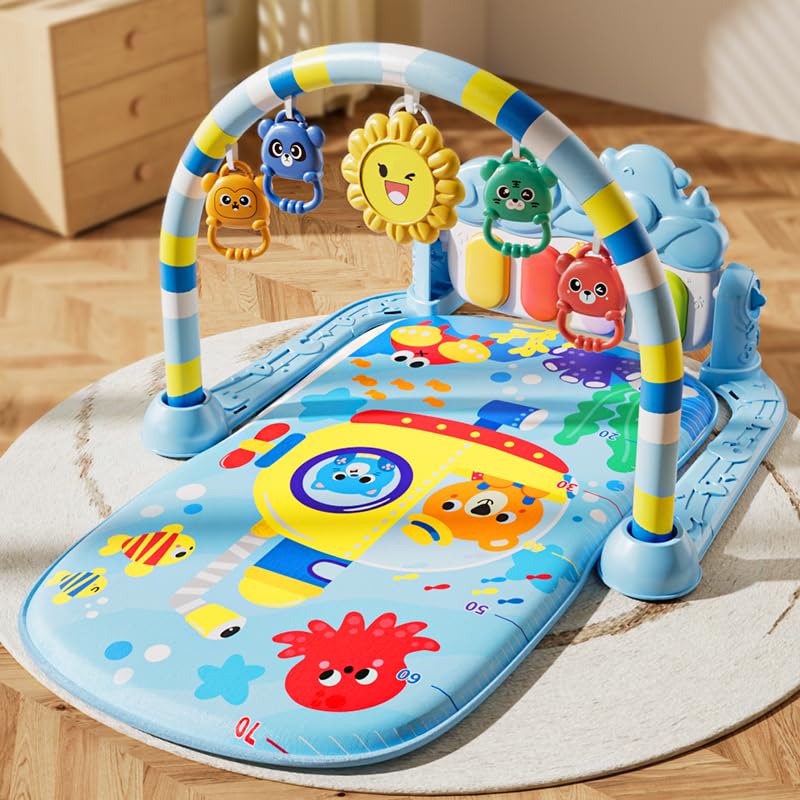 Alive Lovely Baby Gyms Play Mats, Musical Activity Center Baby Piano Gym Mat, Music and Lights Tummy Time Padded Mat for Newborn 0 to 3 6 9 12 Months