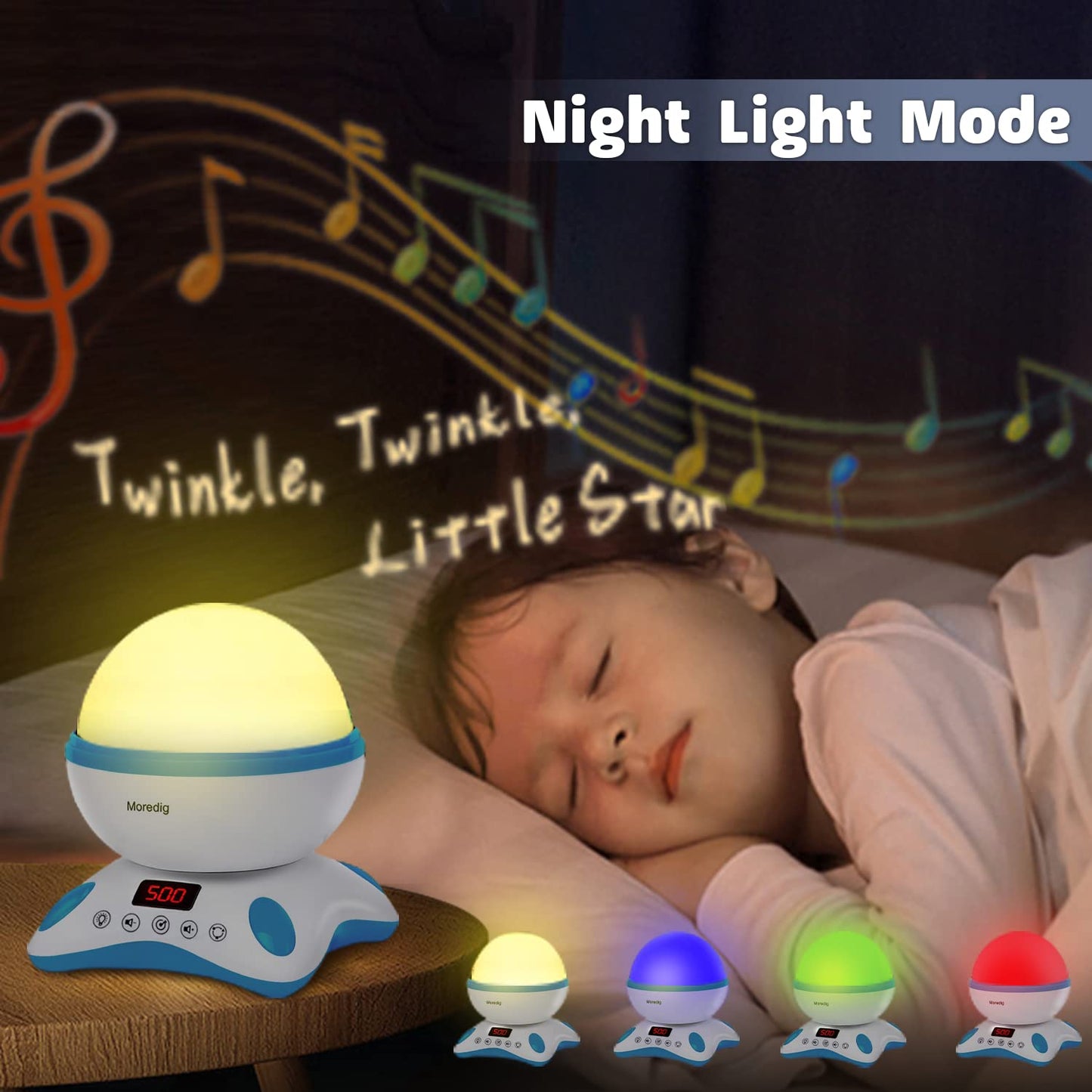 Moredig Kids Night Light Projector, Remote Baby Night Lights for Kids Room with 12 Music Nursery Night Light Projector for Kids Timer 2 Projections 18 Light Modes, Gifts for Baby Kids-Blue