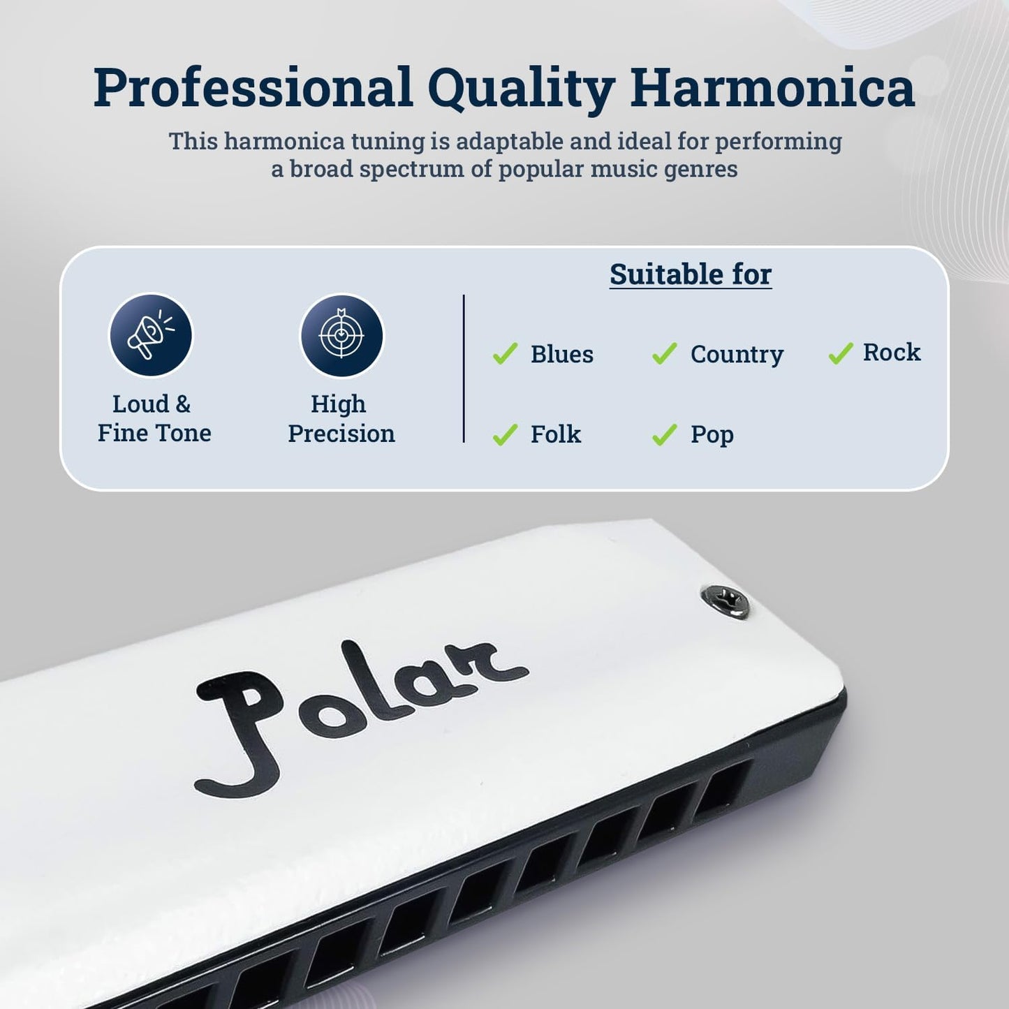 Harmo Polar Diatonic Harmonica Key of Bb - 10 Holes 20 Notes, Blues Harp Mouth Organ With Case, Phosphor Bronze Reeds, Suitable for All Genres, Harmonica for Kids, Adult, Beginners & Professionals