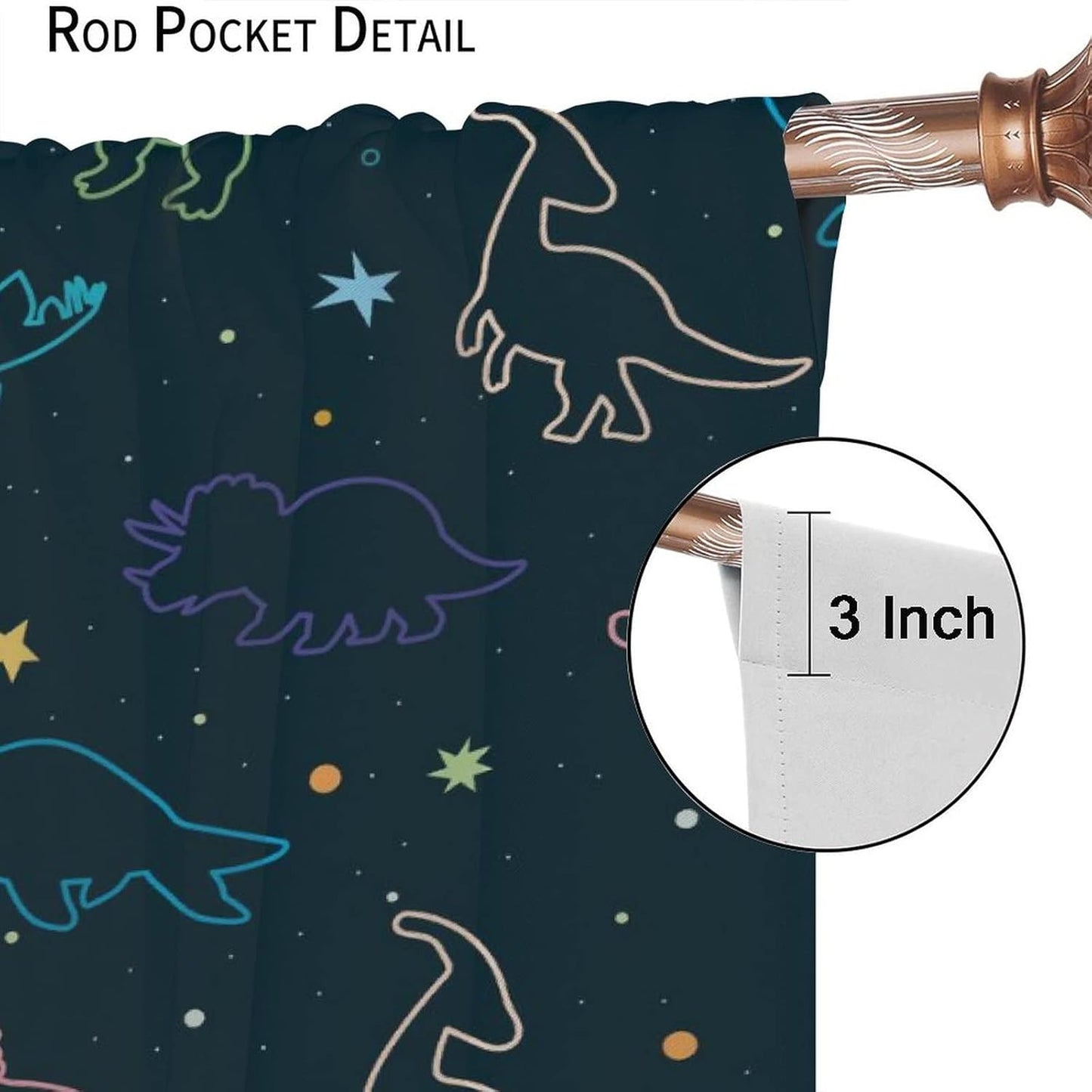 Cartoon Colorful Dinosaur Curtains for Kids Boys Girls Home Decor, Astronaut Funny Outer Space Star Blackout Rod Pocket Window Drapes for Bedroom Living Room W42xL84in 2 Panels