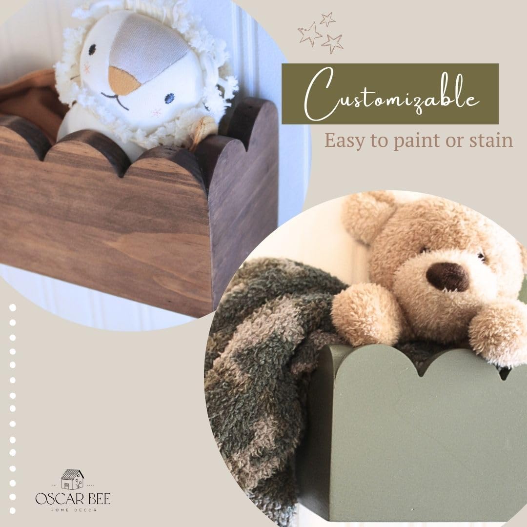 Set of 2 Scalloped Nursery Shelves – Preassembled Floating Cloud Wall Bookshelf for Kids, Baby & Toddler Room – Montessori Nursery Shelves – Kids Wall Book Shelf Display