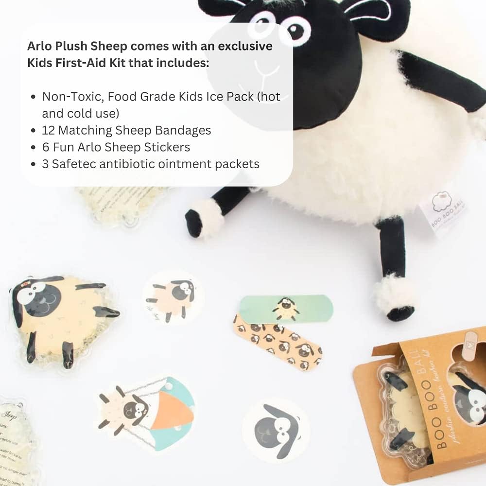 Plush First Aid for Home - Aid Kit for Kids - Toddler First Aid Kit - Mini Boo Boo Kit – Emergency First Aid Kit Classroom – Arlo Sheep Plush Bag