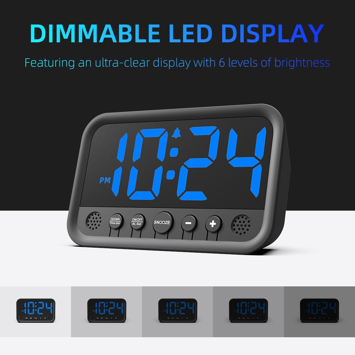 Small LED Digital Clock for Bedroom, Loud Alarm Clock for Heavy Sleepers Adults, Teens | Plug-In Electric Desk Clock | Simple Bedside Nightstand Clock with Adjustable Volume/Brightness/Snooze – Blue
