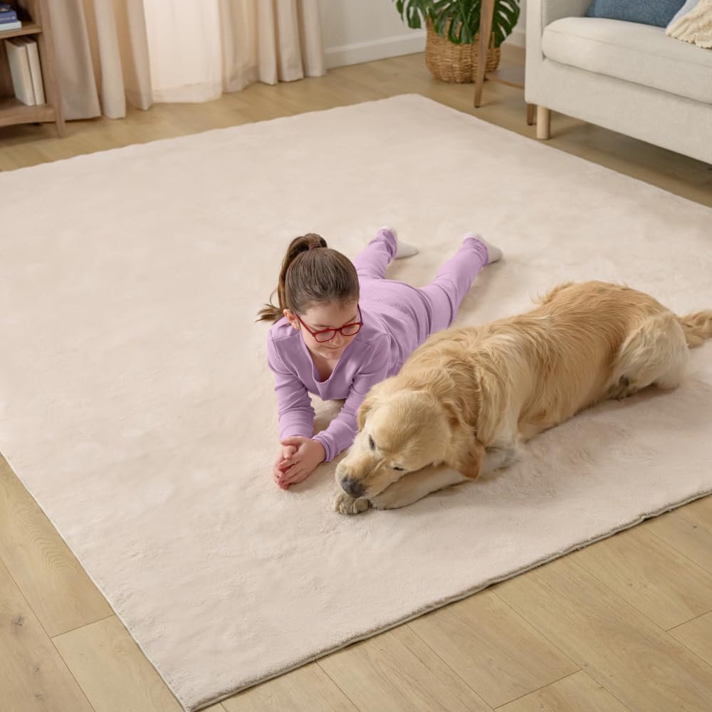 GORILLA GRIP Ultra Soft Washable Area Rug, Stain and Slip Resistant Plush Thick Carpet for Bedroom Living Room, No Shed Floor Rugs, Pet Friendly, Dorm Essentials, Kids Nursery Home Decor, 2x3, Ivory