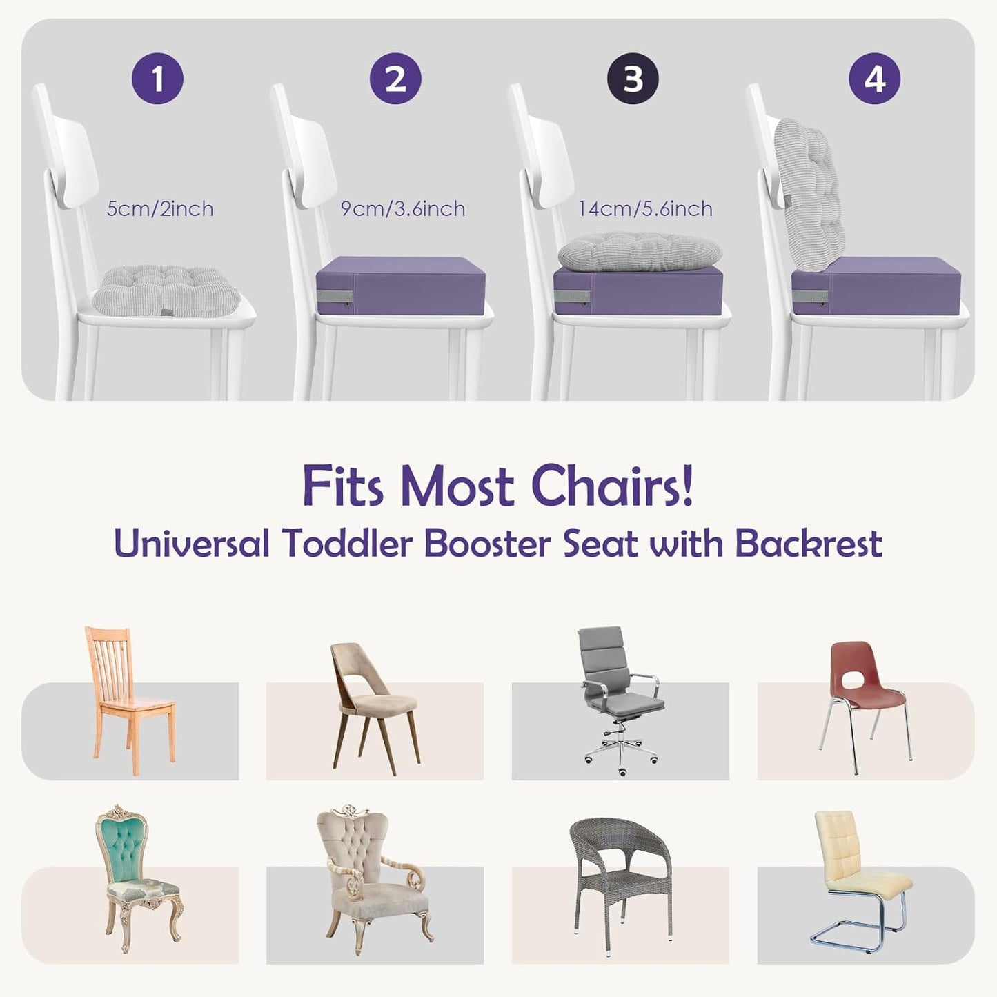 Booster Seat for Kitchen Chair with Comfy Backrest and Adjustable Safety Buckles,Non-Slip Kid Toddler Booster Seat for Dining Table,Portable PU Travel Baby Booster Increasing Cushion Chair