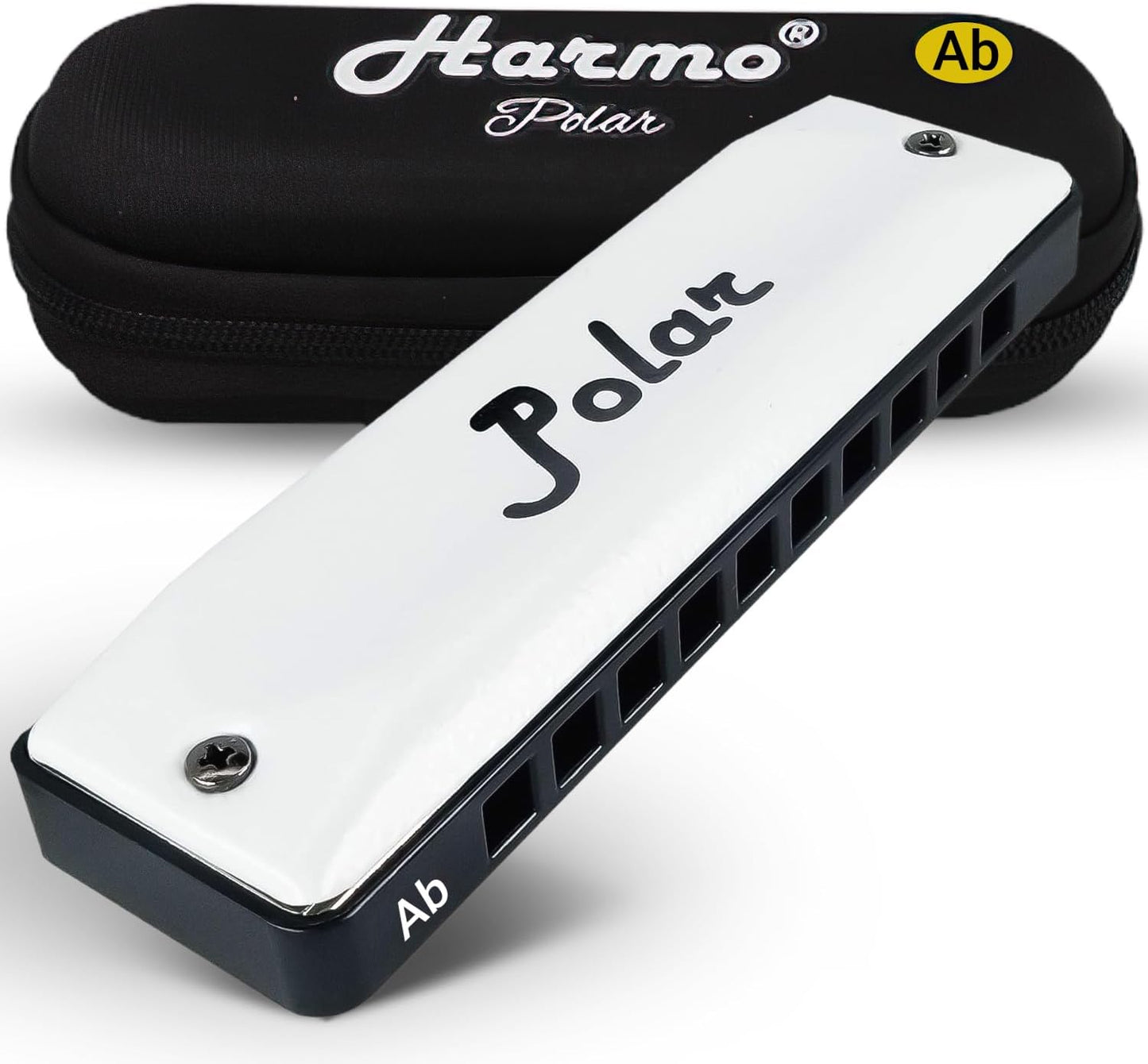 Harmo Polar Diatonic Harmonica Key of Ab - 10 Holes 20 Notes, Blues Harp Mouth Organ With Case, Phosphor Bronze Reeds, Suitable for All Genres, Harmonica for Kids, Adult, Beginners & Professionals