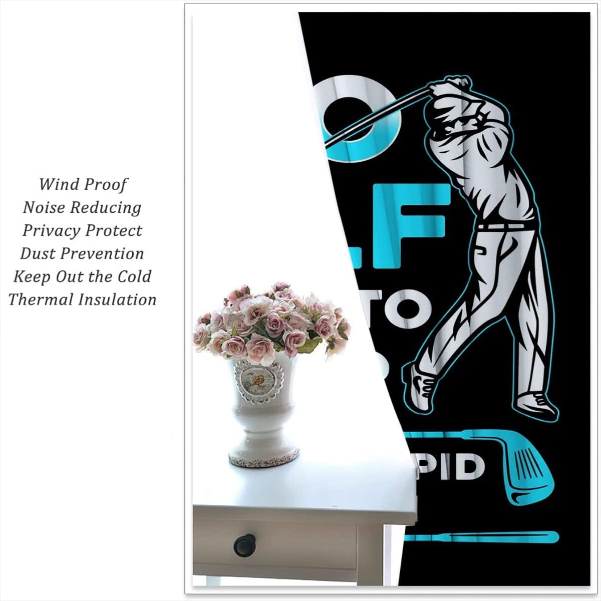 Golf Blackout Curtains for Boy Girl Room Darkening Decor,Sports Themed Golfers and Cars Bedroom Living Room Home Rod Pocket Thermal Insulated Window Curtain/Drapes Panel,42x63 Inch…