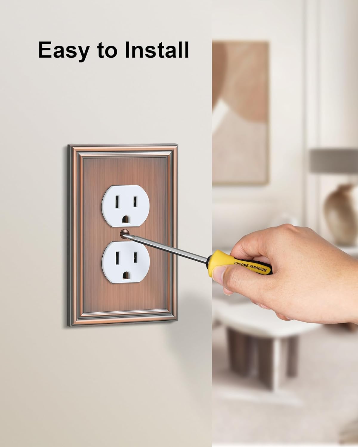 6-Pack Single Duplex Outlet Cover Plate, Decorative Antique Copper Switch Plates and Outlet Covers, Metal Wall Plates for Electrical Outlets, 1 Gang Receptacle Cover, Corrosion Resistant