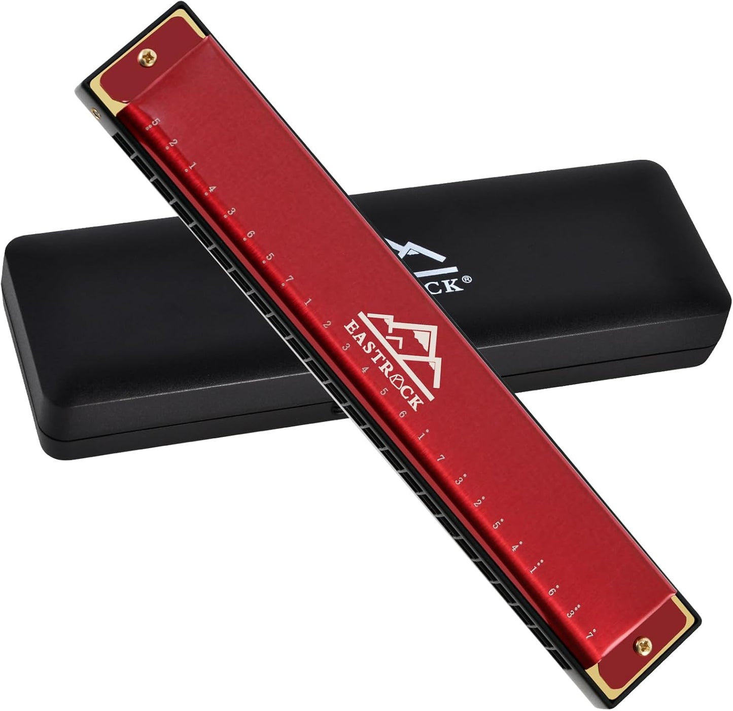 EastRock Blues Harmonica 24 Hole C Key with Case, Mouth Organ Harp, Diatonic Harmonica for Beginner（Red)