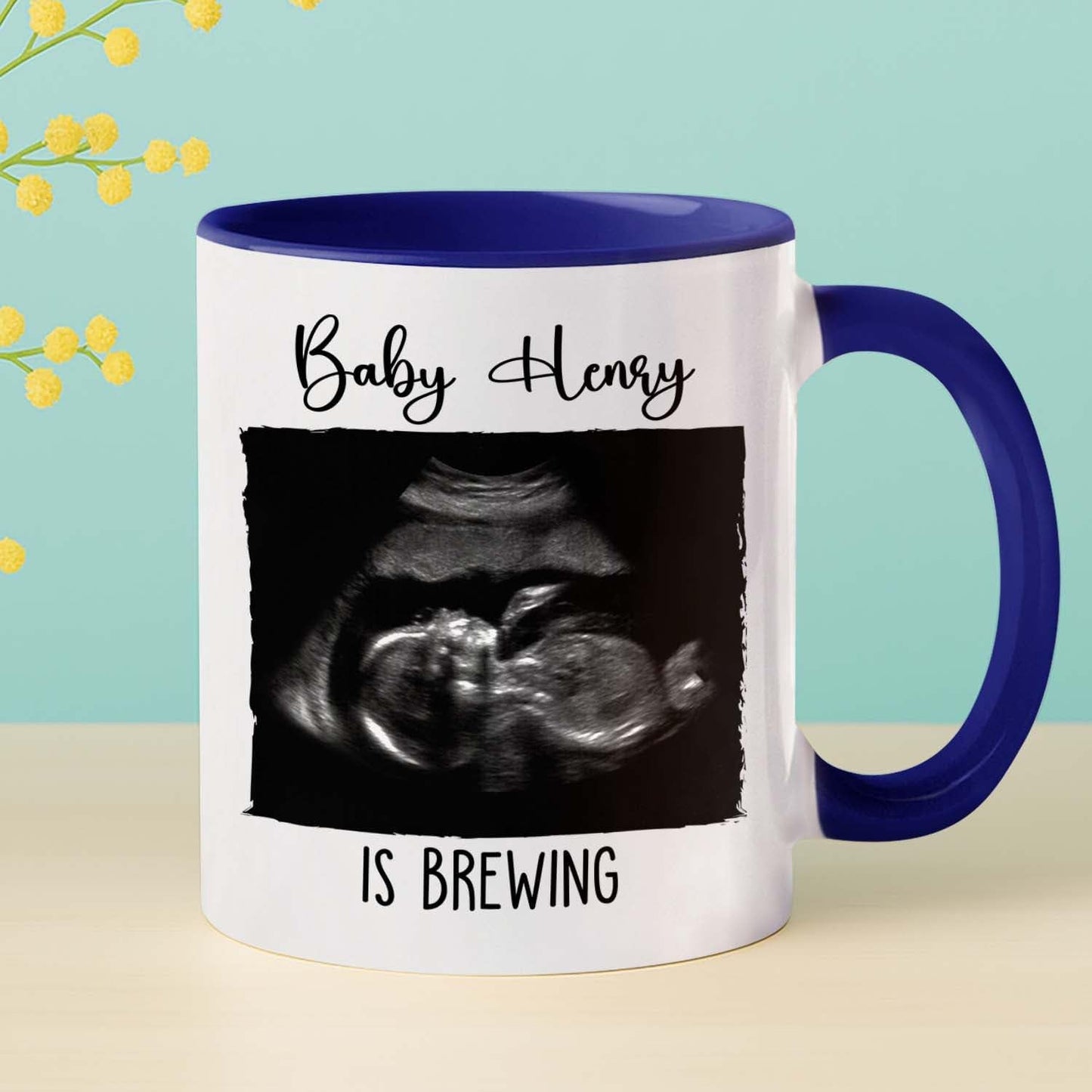 Personalized Picture & Name Baby Coming White Coffee Mug 11 Oz 15 Oz, Promoted To Dad EST. 2026 Accent Cup Gift For Pregnancy Announcement, Customized Coffee Cup New Dad/First Time Expecting Daddy